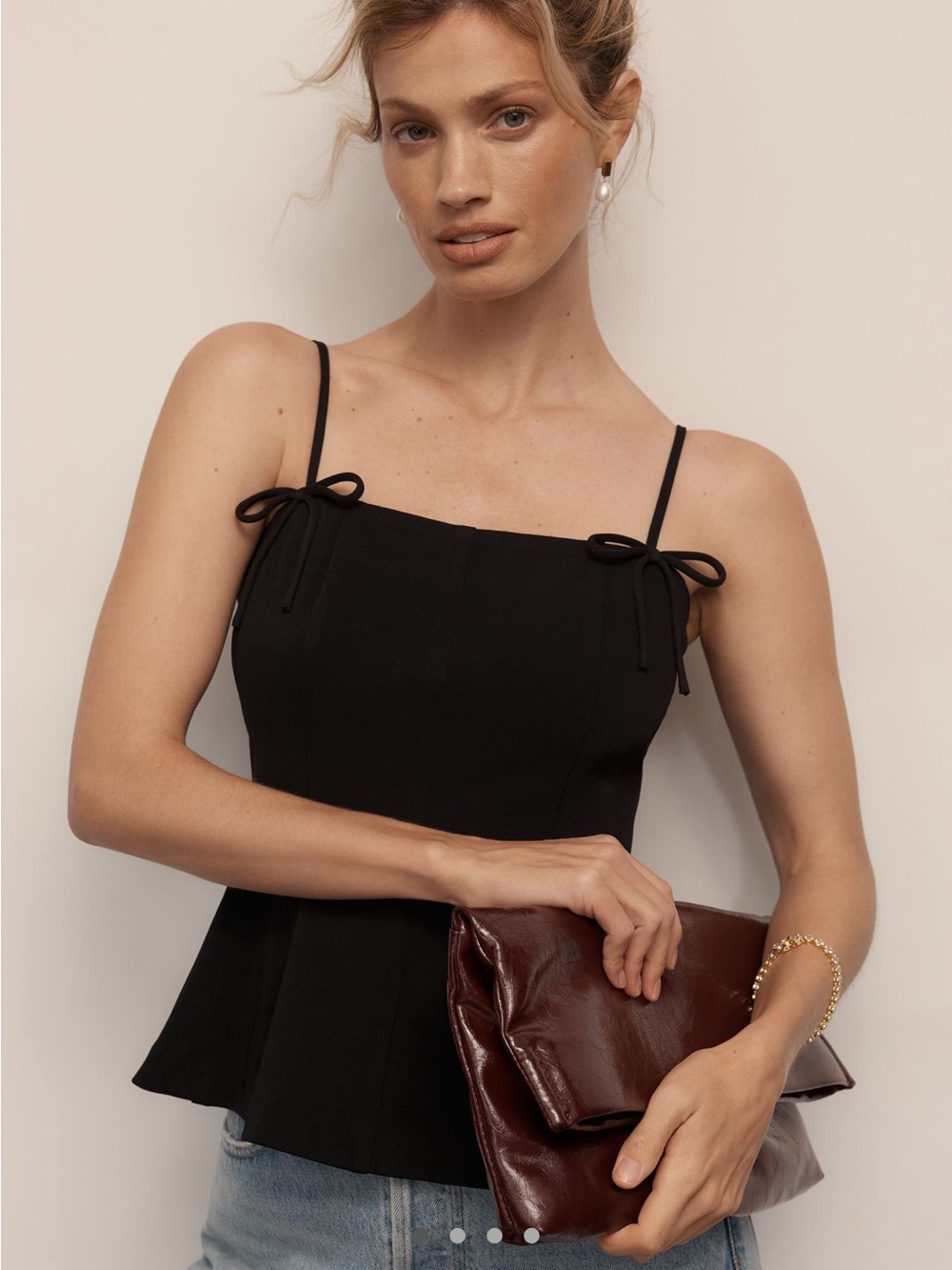Anthropologie Black Tie-Shoulder Peplum Cami Top